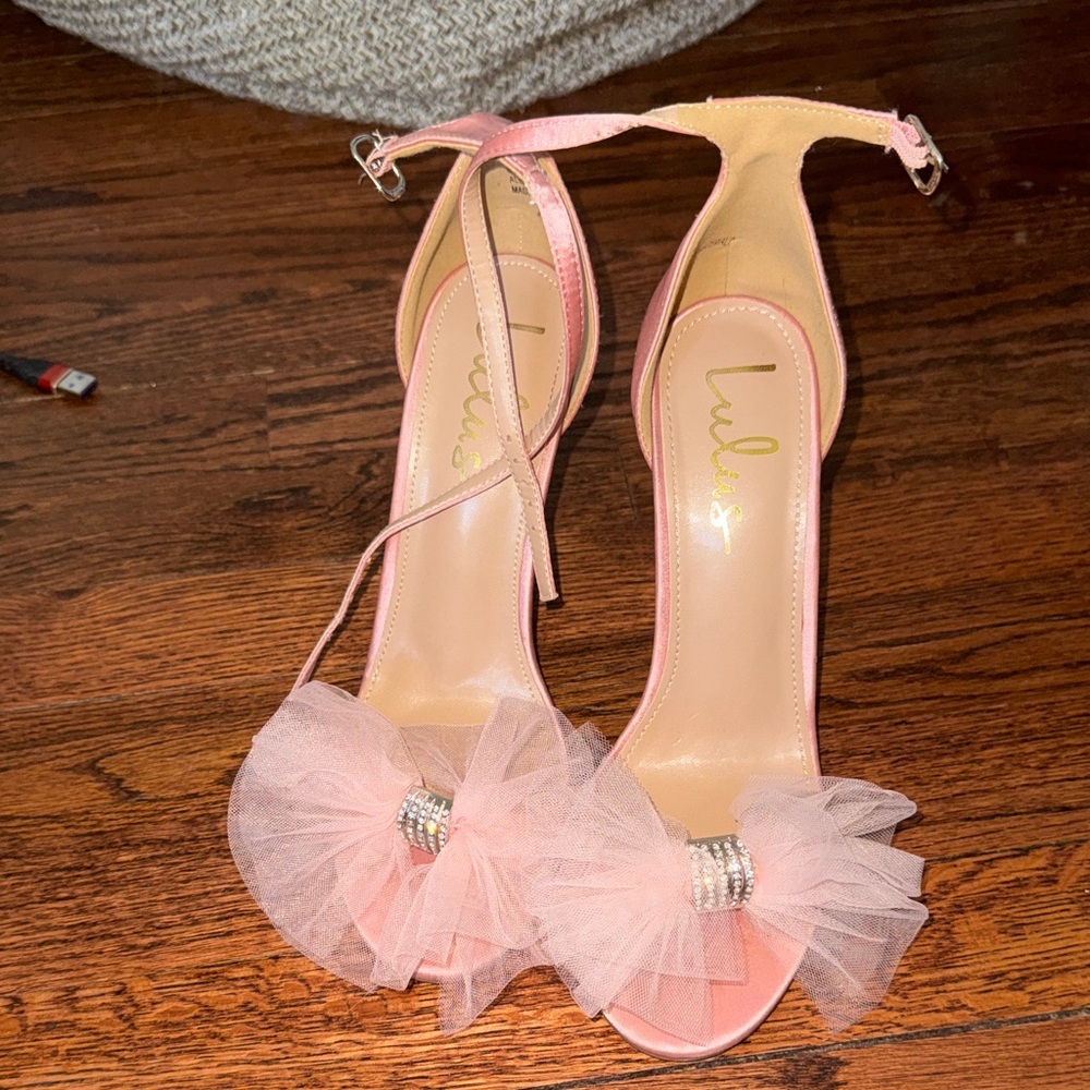 Lulu's Blush Pink Tulle Bow Ankle-Strap Heels